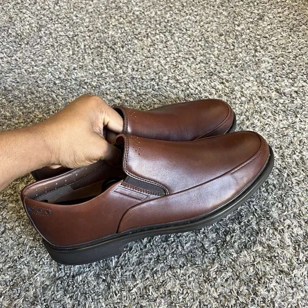 Clarks Active Air Vent Brown Leather Loafers Shoes Mens 9.5 M Slip On Comfort - Picture 4 of 10